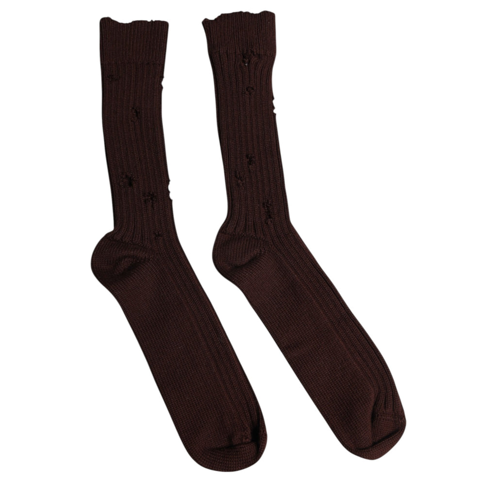 Dolce & Gabbana Brown Cotton Stretch Over The Calf Socks - Beyzy Store - Dolce & Gabbana