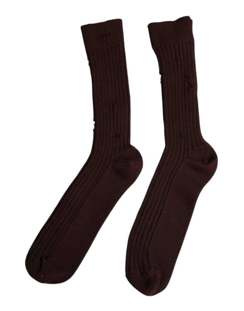 Dolce & Gabbana Brown Cotton Stretch Over The Calf Socks - Beyzy Store - Dolce & Gabbana