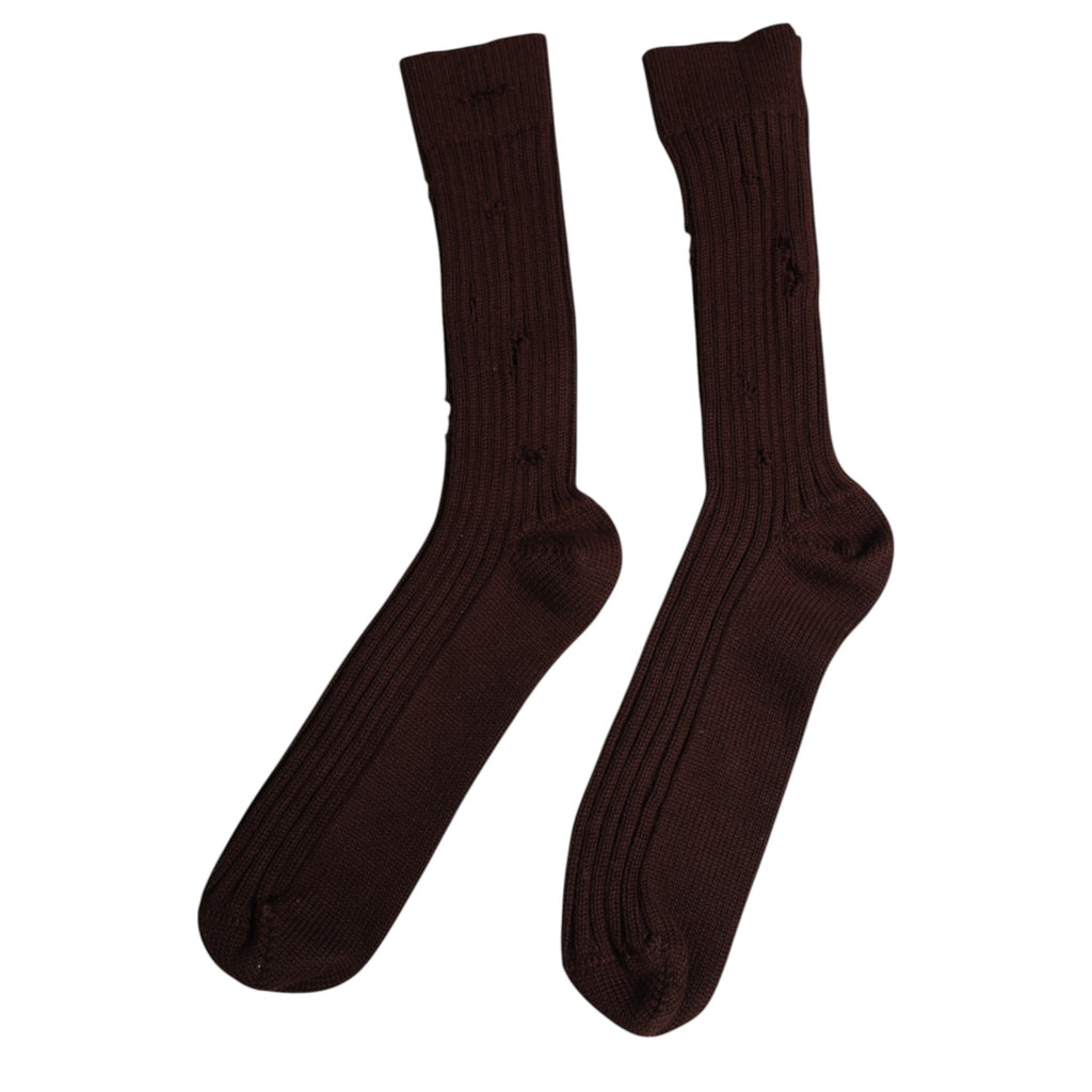 Dolce & Gabbana Brown Cotton Stretch Over The Calf Socks - Beyzy Store - Dolce & Gabbana