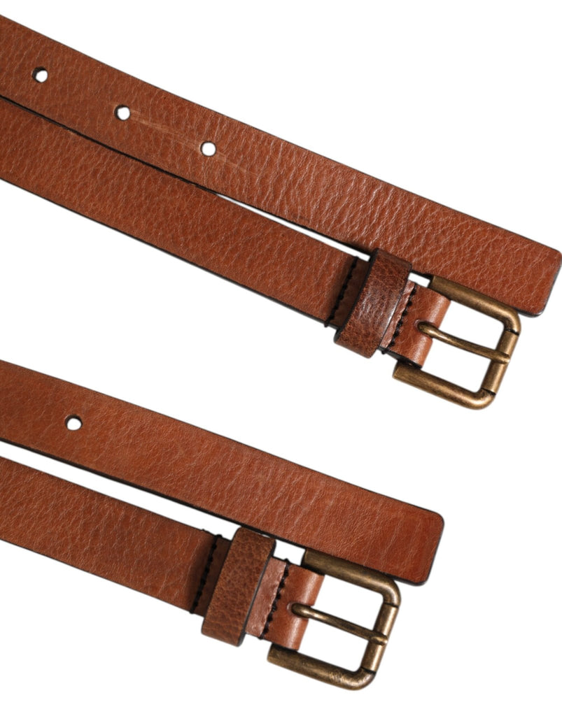 Dolce & Gabbana Brown Double Strap Leather Gold Buckle Belt - Beyzy Store - Dolce & Gabbana