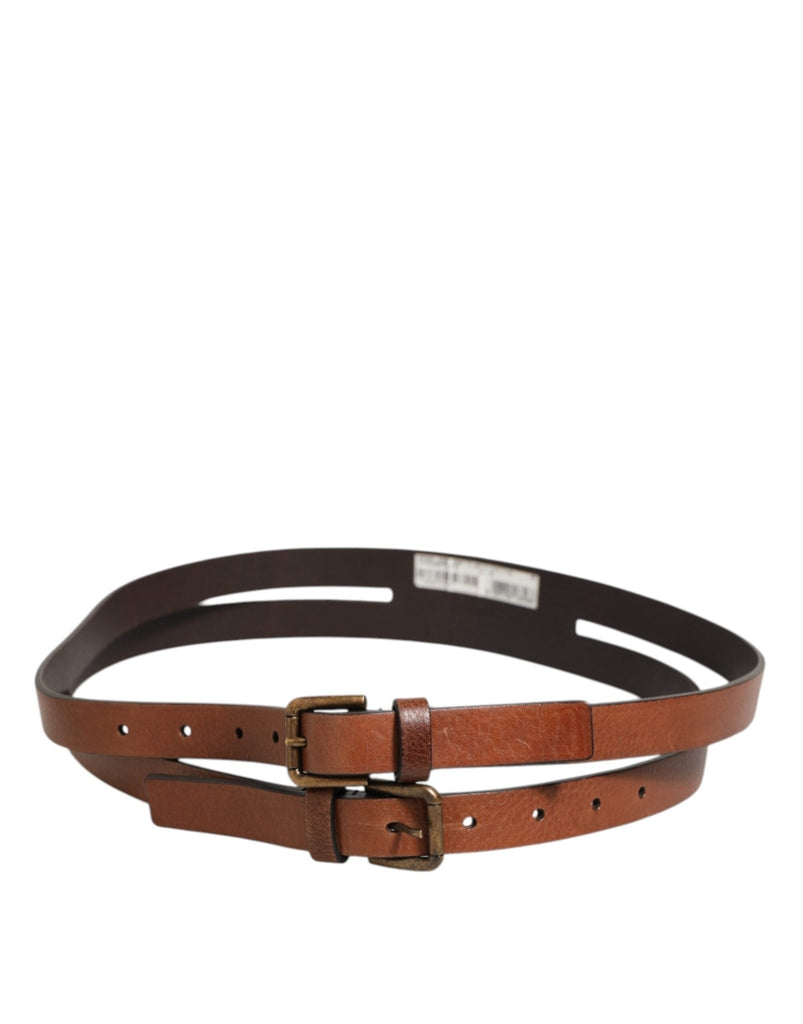 Dolce & Gabbana Brown Double Strap Leather Gold Buckle Belt - Beyzy Store - Dolce & Gabbana