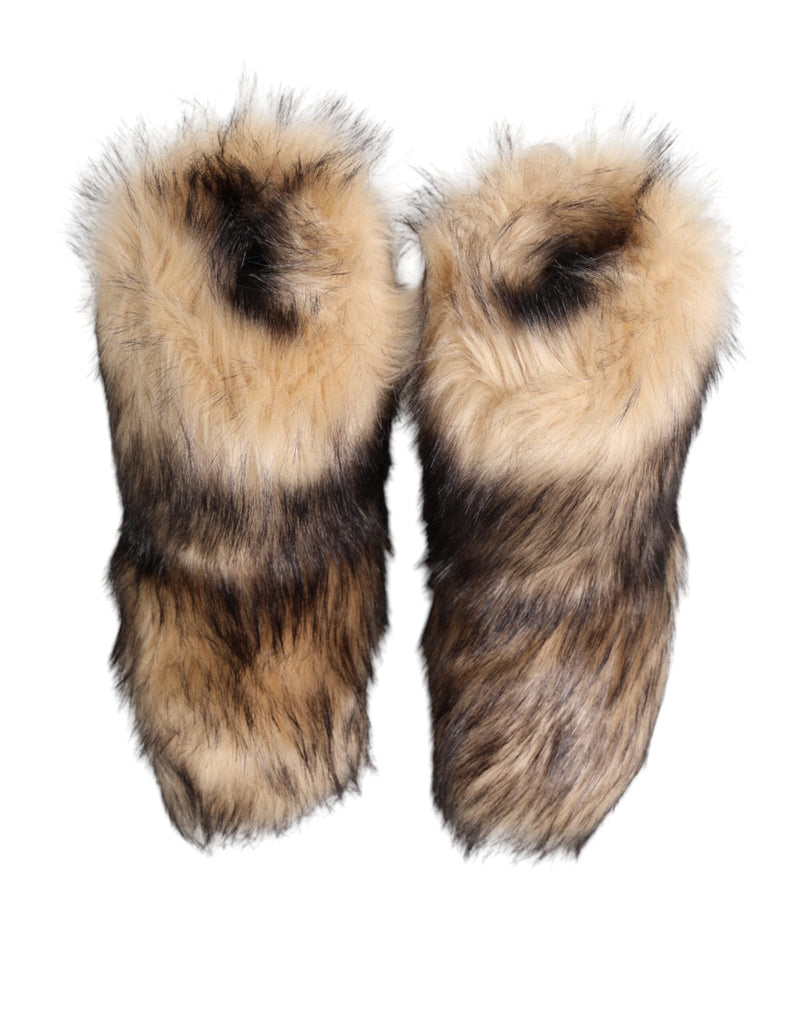 Dolce & Gabbana Brown Faux Skim Ski Fur Men Short Boots Shoes - Beyzy Store - Dolce & Gabbana