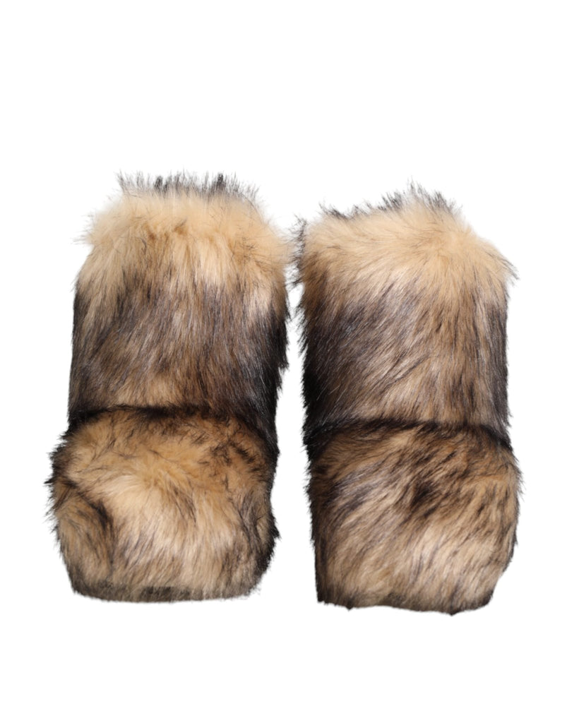 Dolce & Gabbana Brown Faux Skim Ski Fur Men Short Boots Shoes - Beyzy Store - Dolce & Gabbana