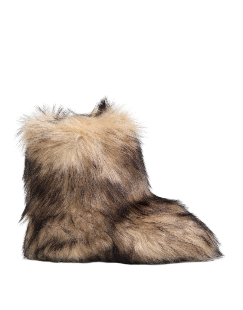 Dolce & Gabbana Brown Faux Skim Ski Fur Men Short Boots Shoes - Beyzy Store - Dolce & Gabbana