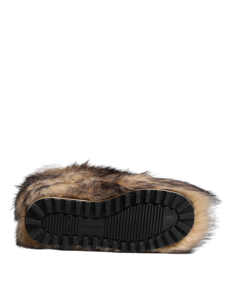 Dolce & Gabbana Brown Faux Skim Ski Fur Men Short Boots Shoes - Beyzy Store - Dolce & Gabbana