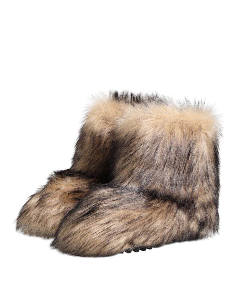 Dolce & Gabbana Brown Faux Skim Ski Fur Men Short Boots Shoes - Beyzy Store - Dolce & Gabbana