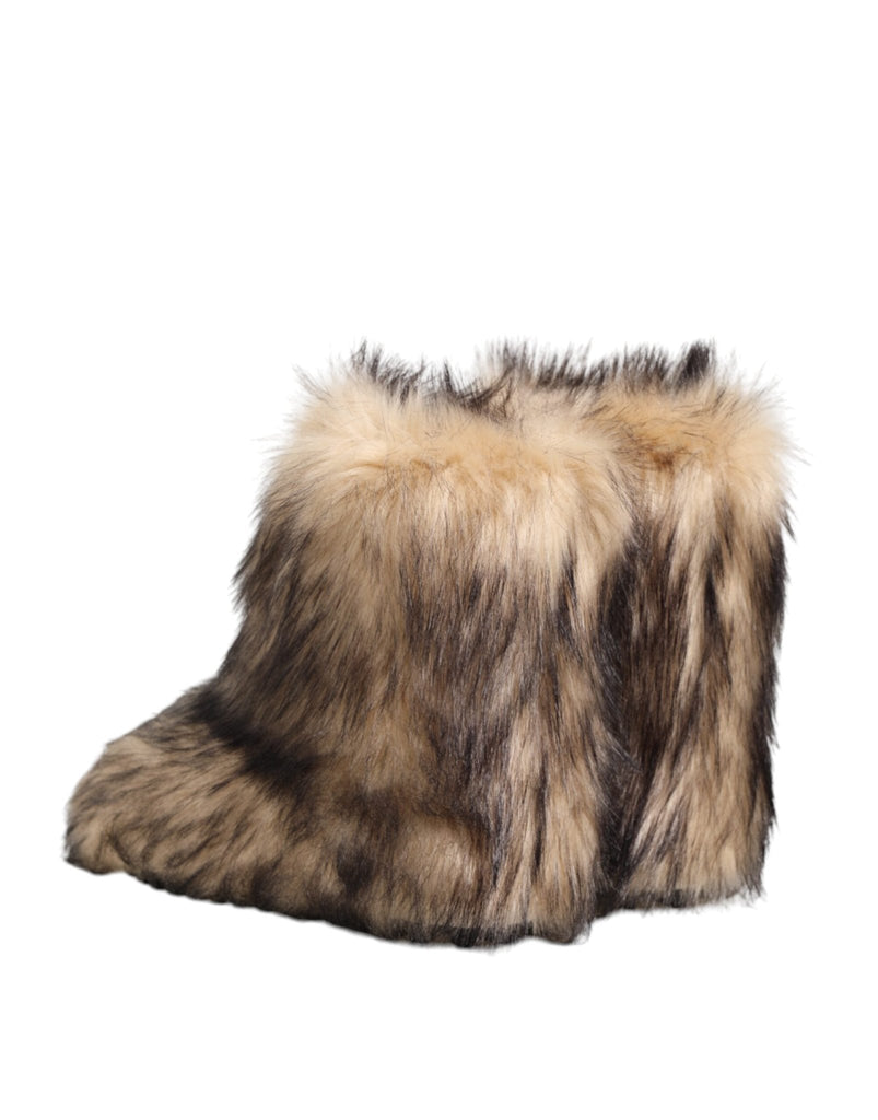 Dolce & Gabbana Brown Faux Skim Ski Fur Men Short Boots Shoes - Beyzy Store - Dolce & Gabbana