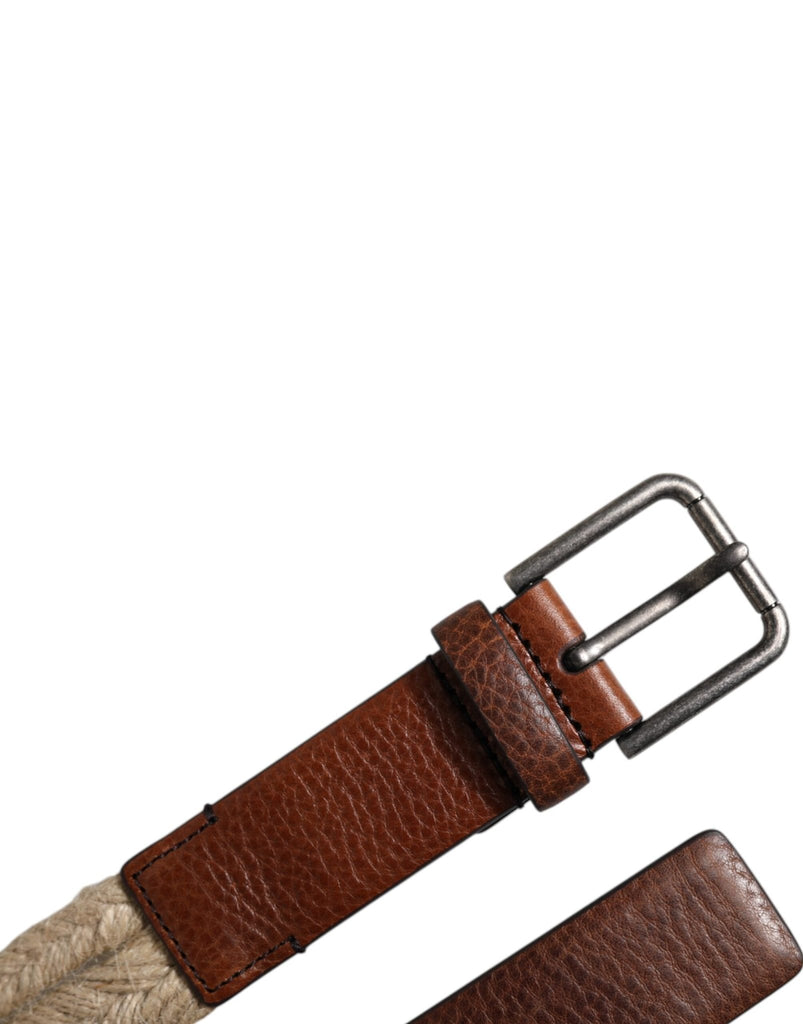 Dolce & Gabbana Brown Jute Leather Woven Metal Buckle Belt - Beyzy Store - Dolce & Gabbana