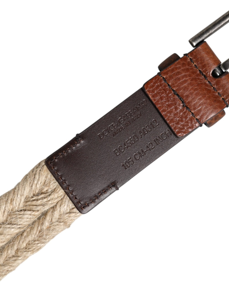 Dolce & Gabbana Brown Jute Leather Woven Metal Buckle Belt - Beyzy Store - Dolce & Gabbana