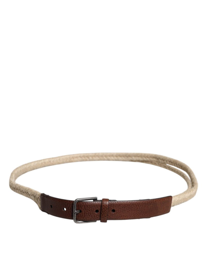 Dolce & Gabbana Brown Jute Leather Woven Metal Buckle Belt - Beyzy Store - Dolce & Gabbana