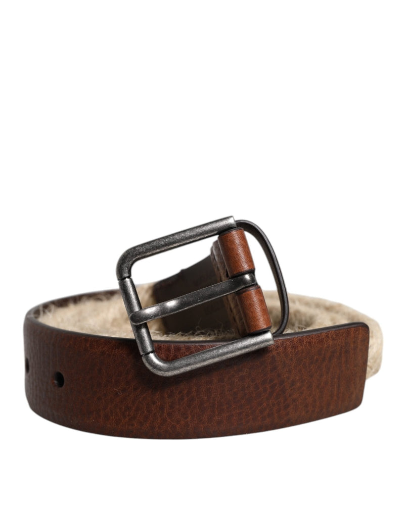 Dolce & Gabbana Brown Jute Leather Woven Metal Buckle Belt - Beyzy Store - Dolce & Gabbana