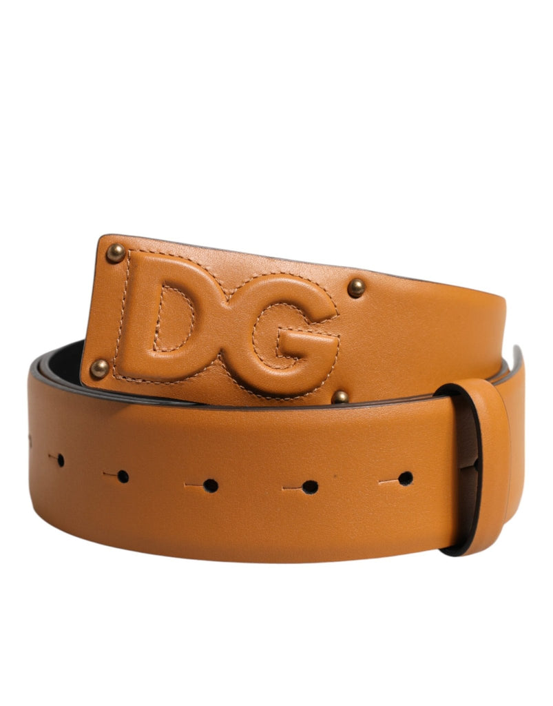 Dolce & Gabbana Brown Leather Buckle DG Logo Embossed Belt - Beyzy Store - Dolce & Gabbana