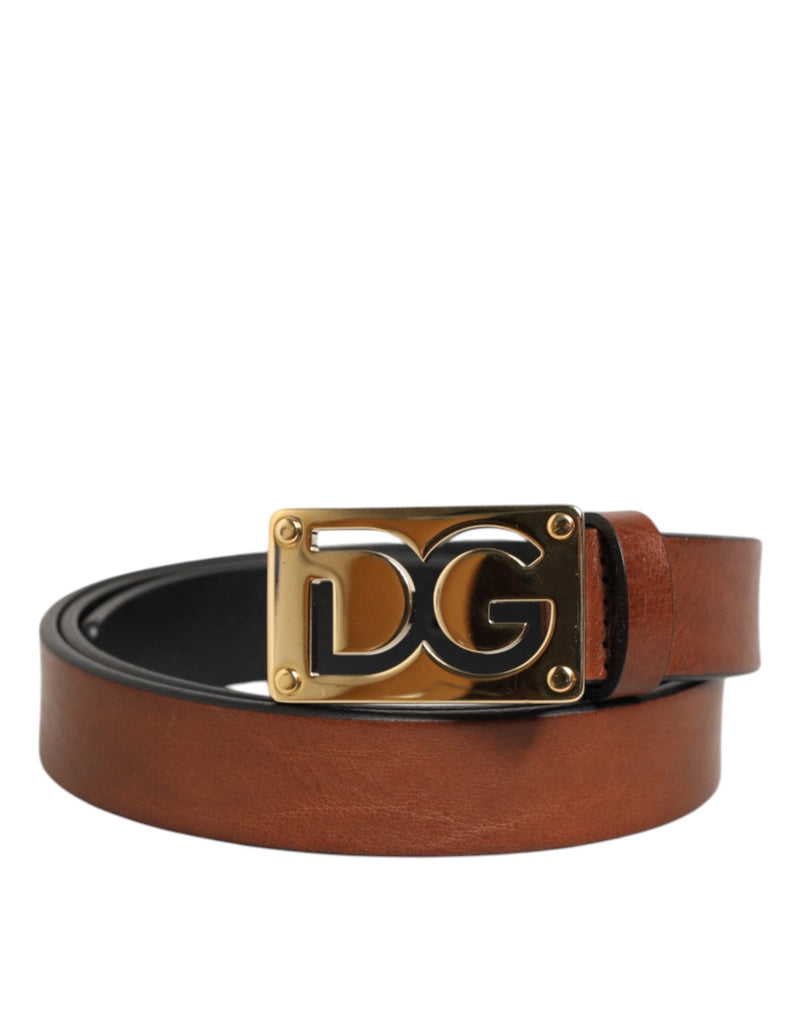 Dolce & Gabbana Brown Leather Classic Metal Logo Buckle Belt - Beyzy Store - Dolce & Gabbana