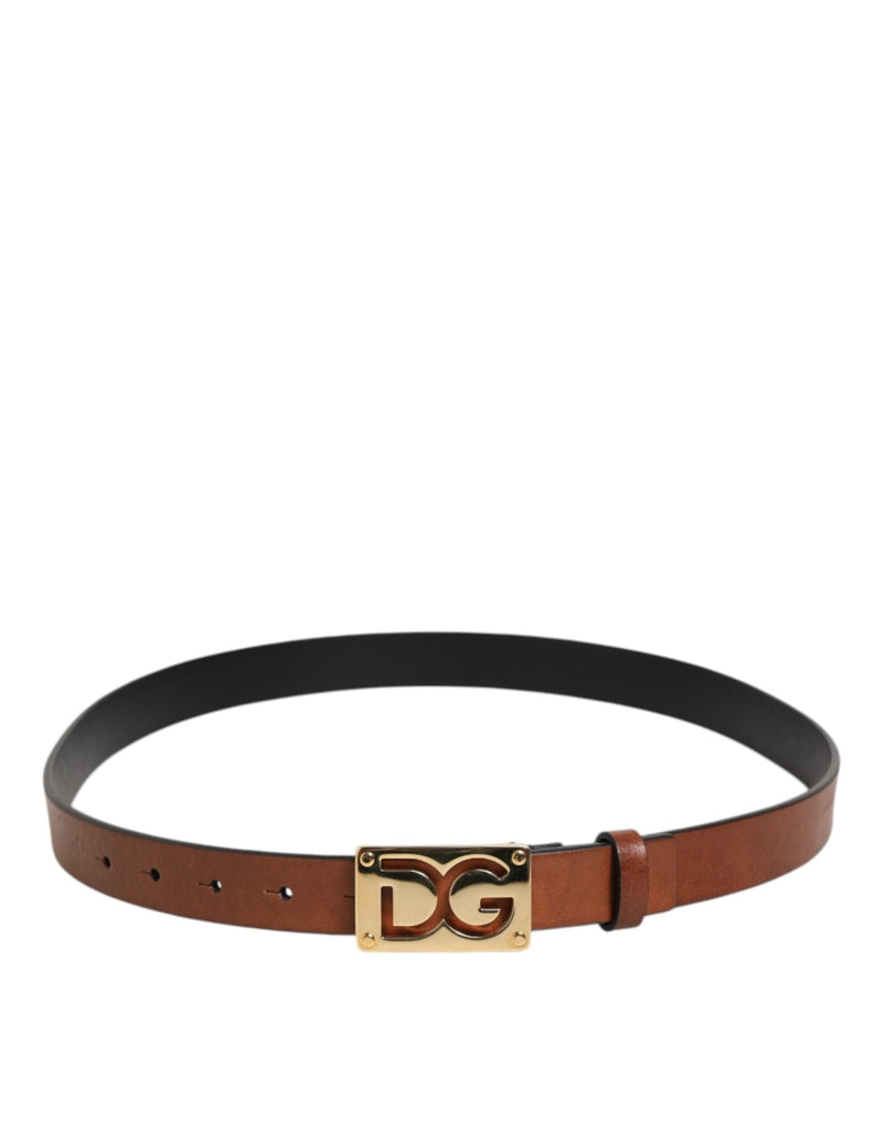 Dolce & Gabbana Brown Leather Classic Metal Logo Buckle Belt - Beyzy Store - Dolce & Gabbana