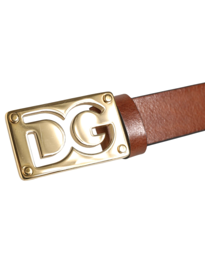 Dolce & Gabbana Brown Leather Classic Metal Logo Buckle Belt - Beyzy Store - Dolce & Gabbana