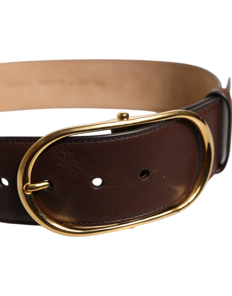Dolce & Gabbana Brown Leather Classic Metal Oval Buckle Belt - Beyzy Store - Dolce & Gabbana