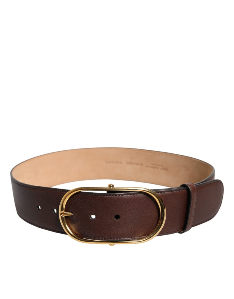 Dolce & Gabbana Brown Leather Classic Metal Oval Buckle Belt - Beyzy Store - Dolce & Gabbana