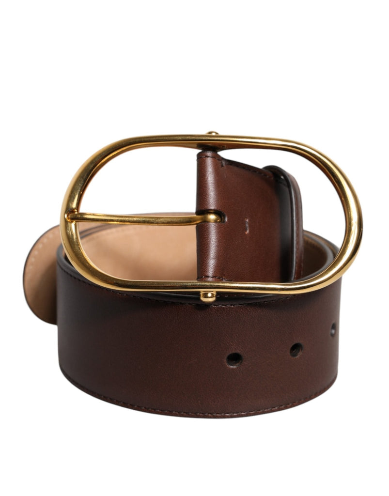 Dolce & Gabbana Brown Leather Classic Metal Oval Buckle Belt - Beyzy Store - Dolce & Gabbana
