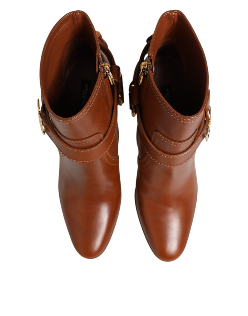 Dolce & Gabbana Brown Leather DG Logo Buckle Ankle Boots Shoes - Beyzy Store - Dolce & Gabbana