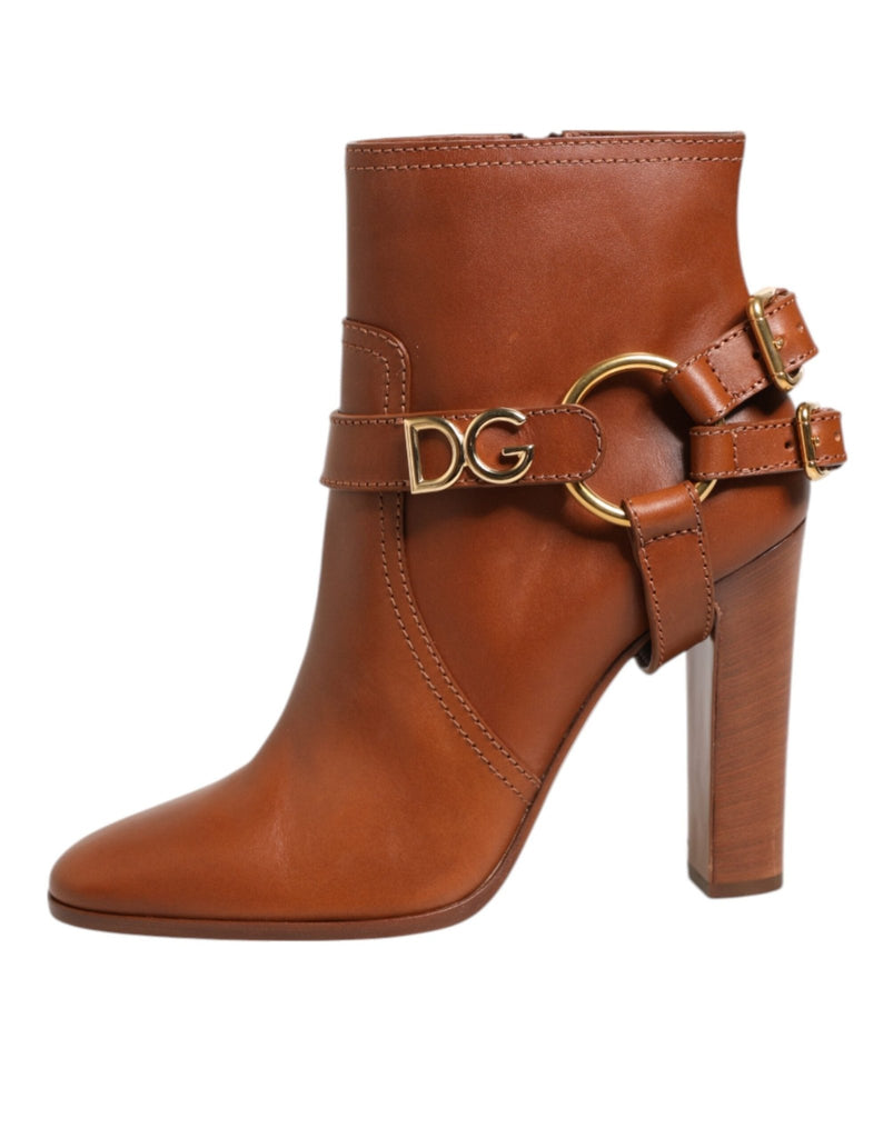 Dolce & Gabbana Brown Leather DG Logo Buckle Ankle Boots Shoes - Beyzy Store - Dolce & Gabbana