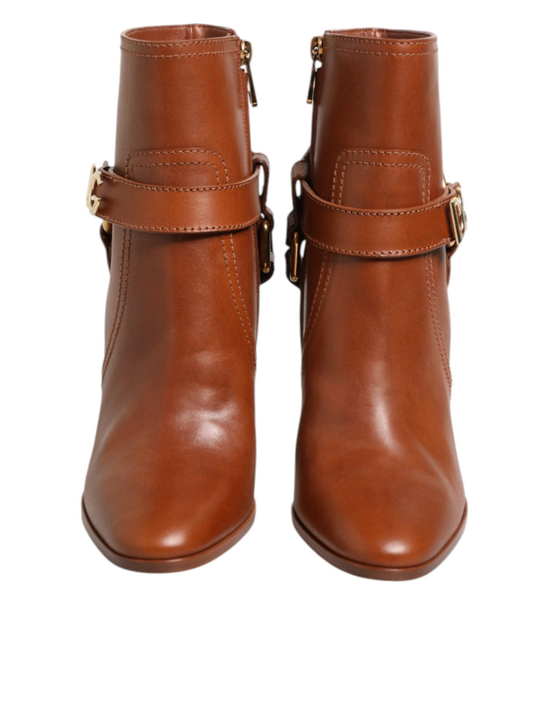 Dolce & Gabbana Brown Leather DG Logo Buckle Ankle Boots Shoes - Beyzy Store - Dolce & Gabbana