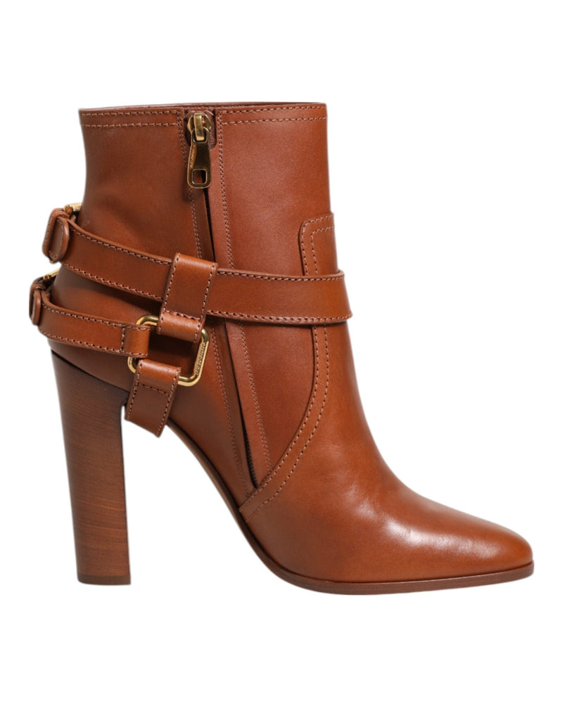 Dolce & Gabbana Brown Leather DG Logo Buckle Ankle Boots Shoes - Beyzy Store - Dolce & Gabbana