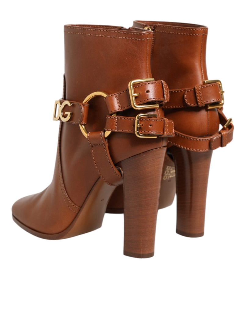 Dolce & Gabbana Brown Leather DG Logo Buckle Ankle Boots Shoes - Beyzy Store - Dolce & Gabbana