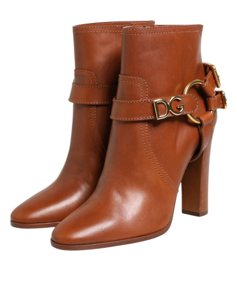 Dolce & Gabbana Brown Leather DG Logo Buckle Ankle Boots Shoes - Beyzy Store - Dolce & Gabbana