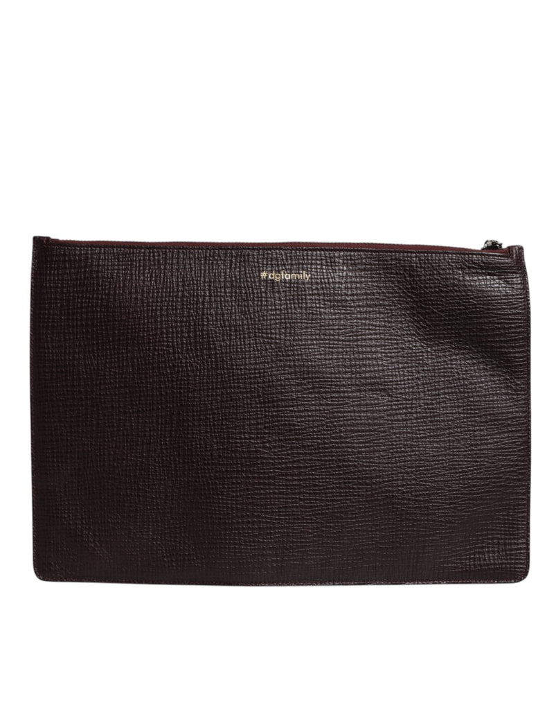 Dolce & Gabbana Brown Leather #DGFAMILY Embellished Men Clutch Pouch Bag - Beyzy Store - Dolce & Gabbana