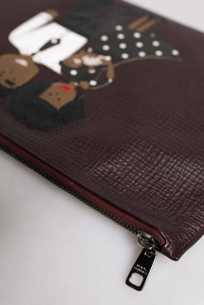 Dolce & Gabbana Brown Leather #DGFAMILY Embellished Men Clutch Pouch Bag - Beyzy Store - Dolce & Gabbana