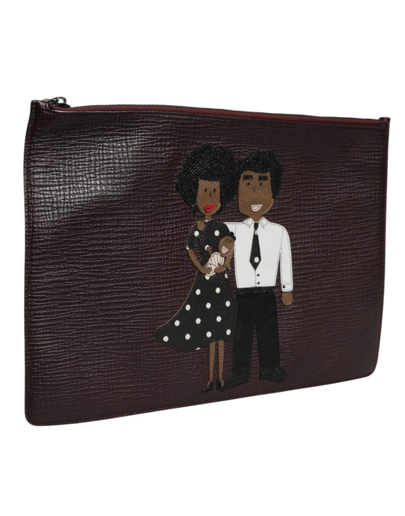 Dolce & Gabbana Brown Leather #DGFAMILY Embellished Men Clutch Pouch Bag - Beyzy Store - Dolce & Gabbana