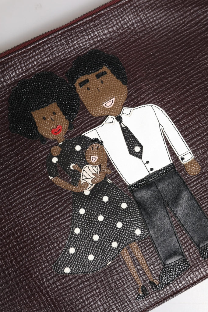 Dolce & Gabbana Brown Leather #DGFAMILY Embellished Men Clutch Pouch Bag - Beyzy Store - Dolce & Gabbana