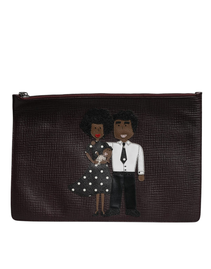 Dolce & Gabbana Brown Leather #DGFAMILY Embellished Men Clutch Pouch Bag - Beyzy Store - Dolce & Gabbana