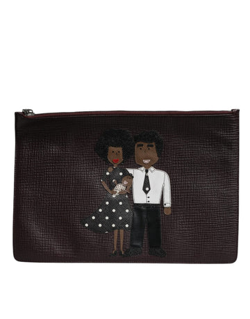 Dolce & Gabbana Brown Leather #DGFAMILY Embellished Men Clutch Pouch Bag - Beyzy Store - Dolce & Gabbana