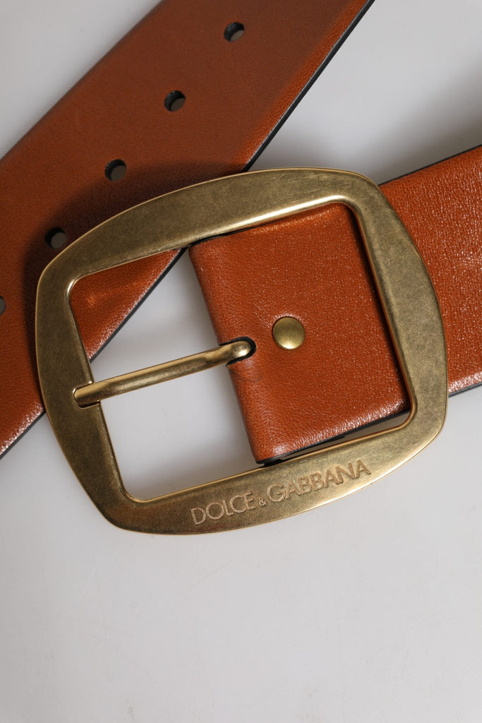 Dolce & Gabbana Brown Leather Gold Metal Buckle Classic Belt - Beyzy Store - Dolce & Gabbana