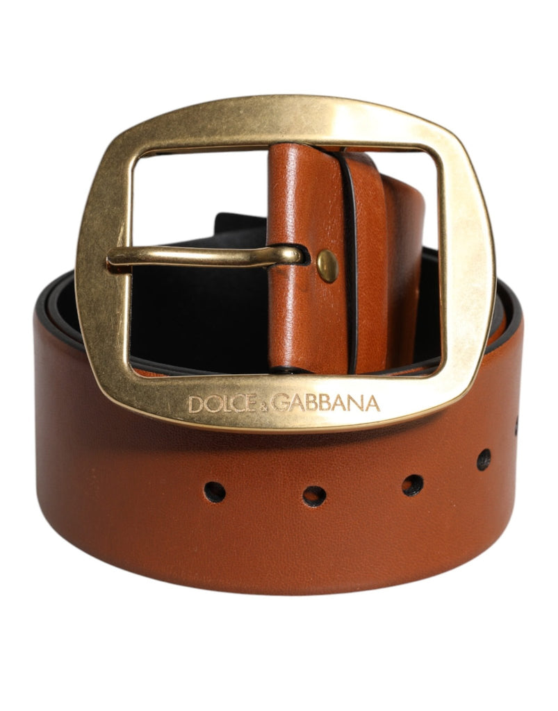 Dolce & Gabbana Brown Leather Gold Metal Buckle Classic Belt - Beyzy Store - Dolce & Gabbana
