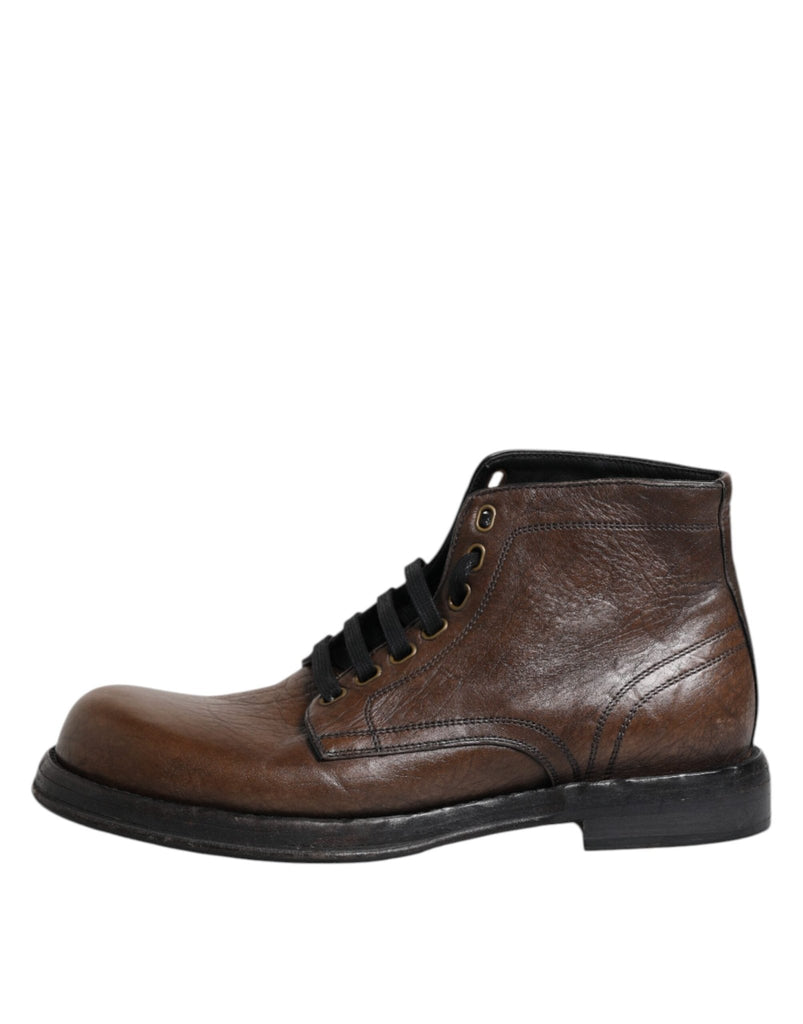 Dolce & Gabbana Brown Leather Lace Up Men Ankle Boots Shoes - Beyzy Store - Dolce & Gabbana
