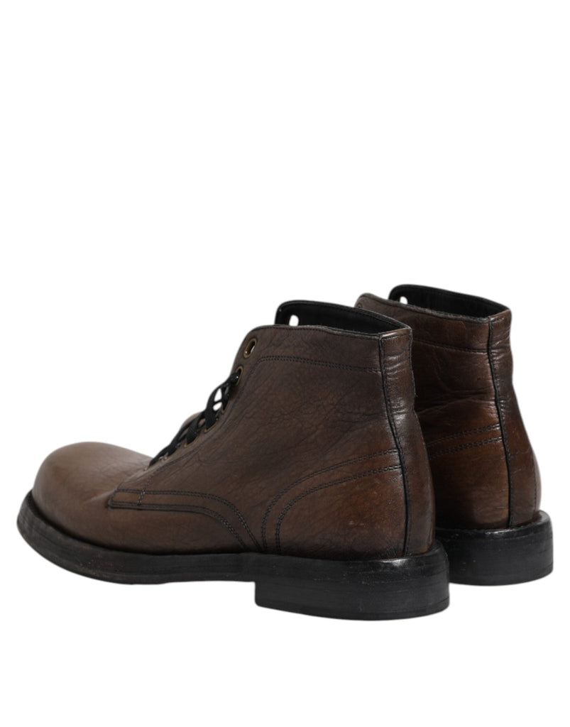 Dolce & Gabbana Brown Leather Lace Up Men Ankle Boots Shoes - Beyzy Store - Dolce & Gabbana