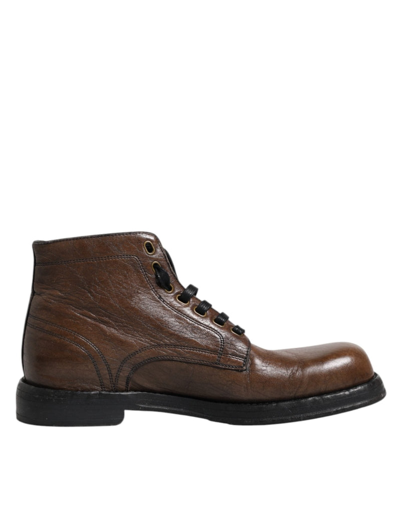 Dolce & Gabbana Brown Leather Lace Up Men Ankle Boots Shoes - Beyzy Store - Dolce & Gabbana