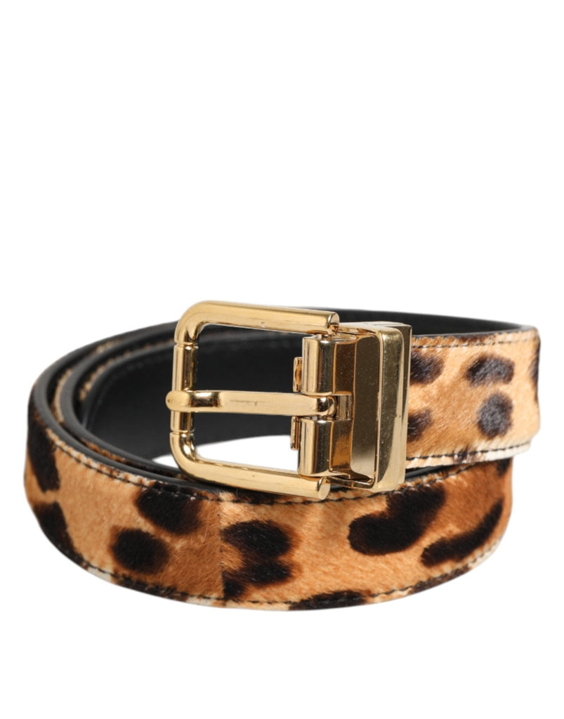 Dolce & Gabbana Brown Leather Leopard Print Metal Buckle Belt - Beyzy Store - Dolce & Gabbana