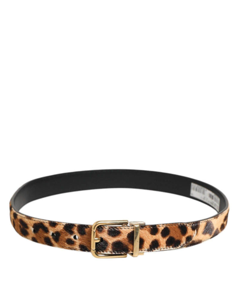 Dolce & Gabbana Brown Leather Leopard Print Metal Buckle Belt - Beyzy Store - Dolce & Gabbana