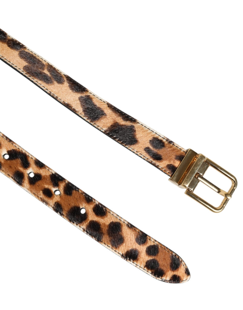 Dolce & Gabbana Brown Leather Leopard Print Metal Buckle Belt - Beyzy Store - Dolce & Gabbana