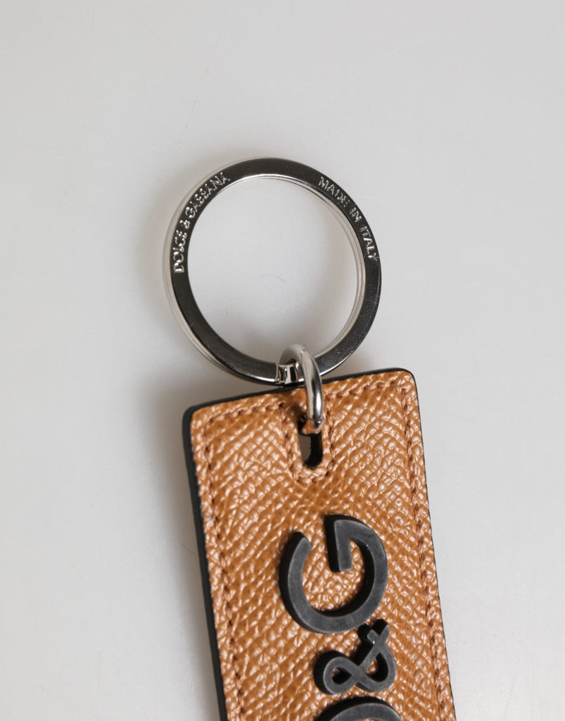 Dolce & Gabbana Brown Leather Logo Metal Ring Keychain Holder Men Keyring - Beyzy Store - Dolce & Gabbana