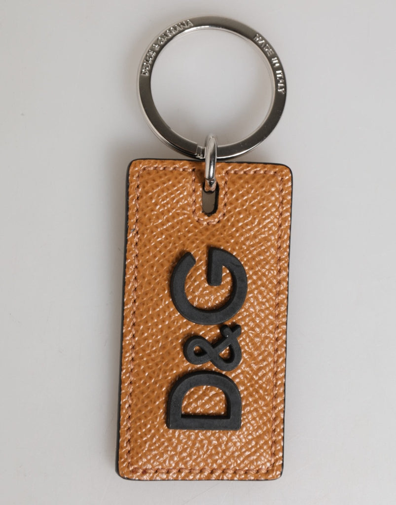 Dolce & Gabbana Brown Leather Logo Metal Ring Keychain Holder Men Keyring - Beyzy Store - Dolce & Gabbana