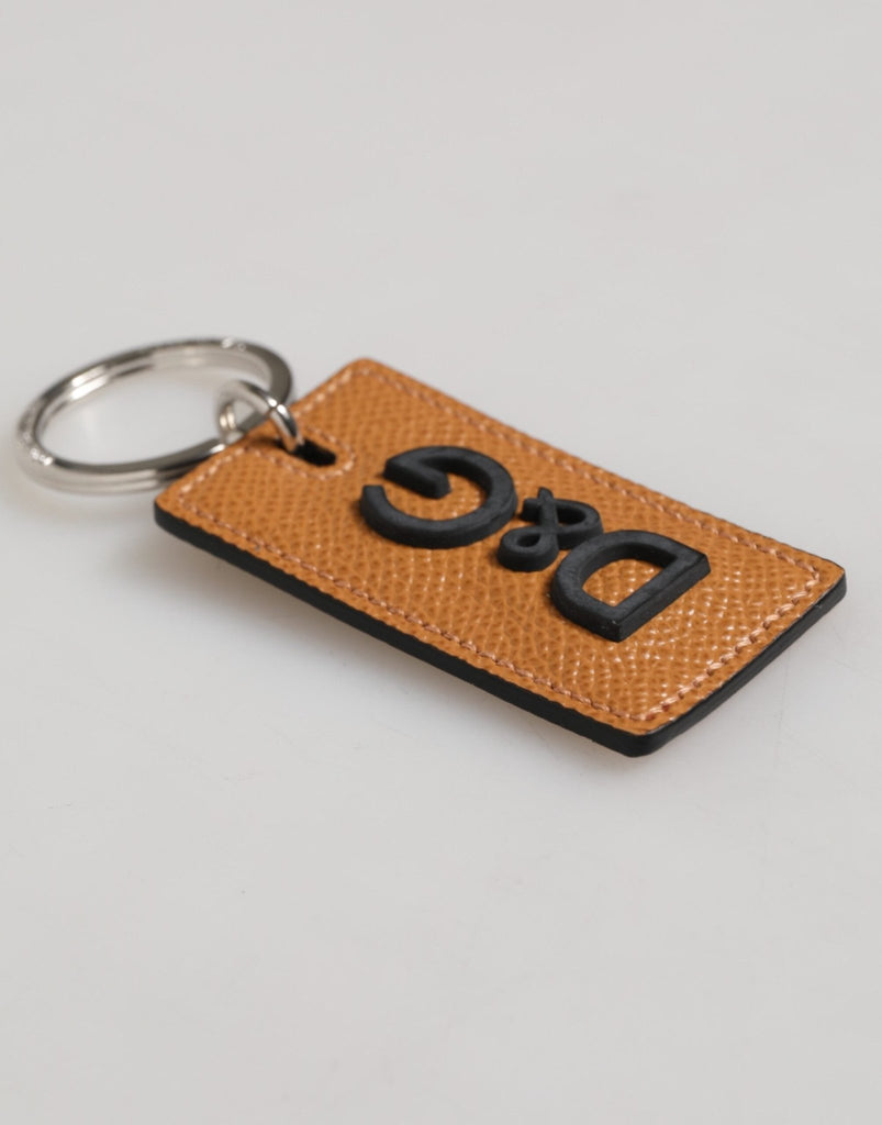 Dolce & Gabbana Brown Leather Logo Metal Ring Keychain Holder Men Keyring - Beyzy Store - Dolce & Gabbana