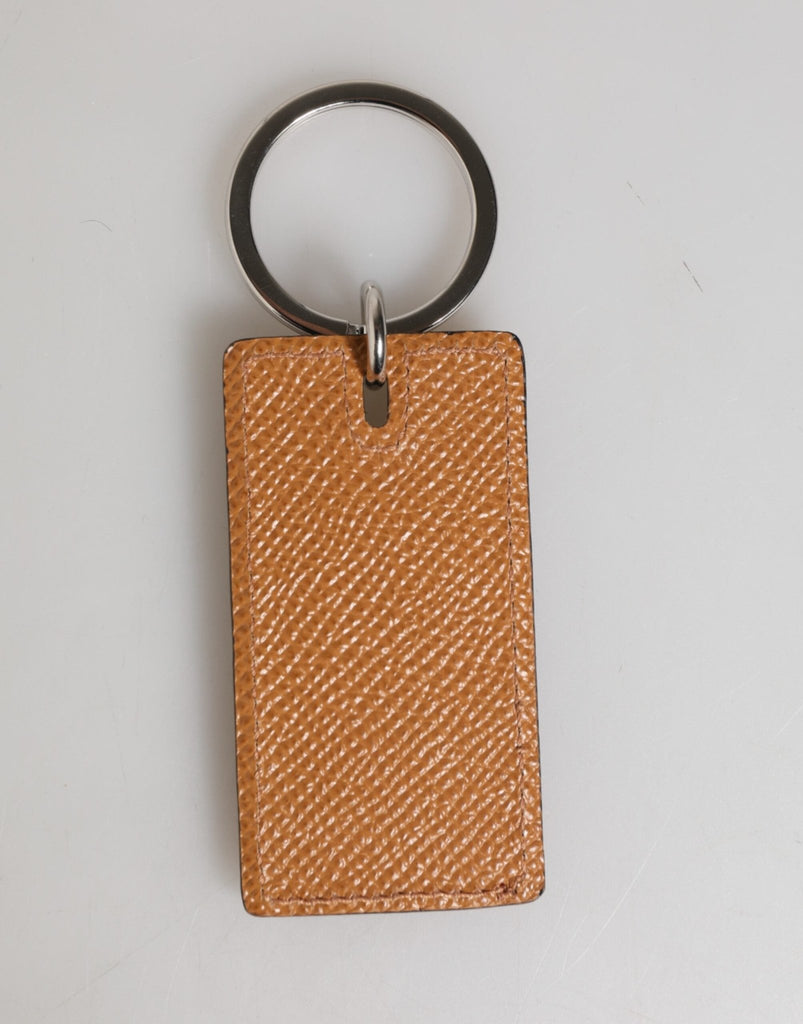 Dolce & Gabbana Brown Leather Logo Metal Ring Keychain Holder Men Keyring - Beyzy Store - Dolce & Gabbana