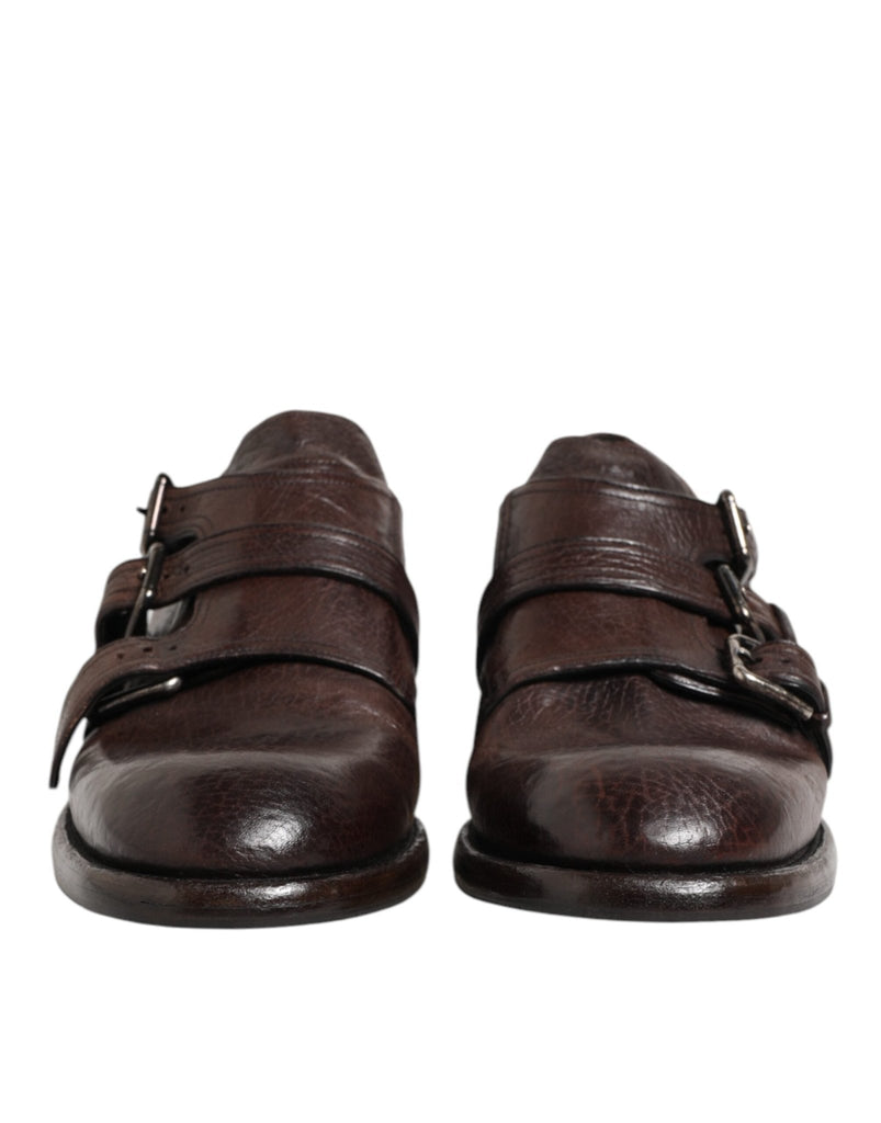 Dolce & Gabbana Brown Leather Monk Strap Formal Derby Shoes - Beyzy Store - Dolce & Gabbana
