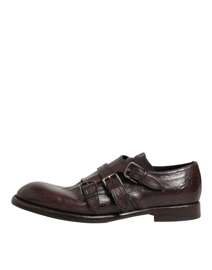 Dolce & Gabbana Brown Leather Monk Strap Formal Derby Shoes - Beyzy Store - Dolce & Gabbana