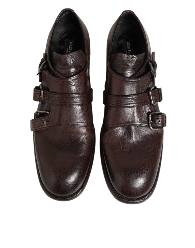 Dolce & Gabbana Brown Leather Monk Strap Formal Derby Shoes - Beyzy Store - Dolce & Gabbana