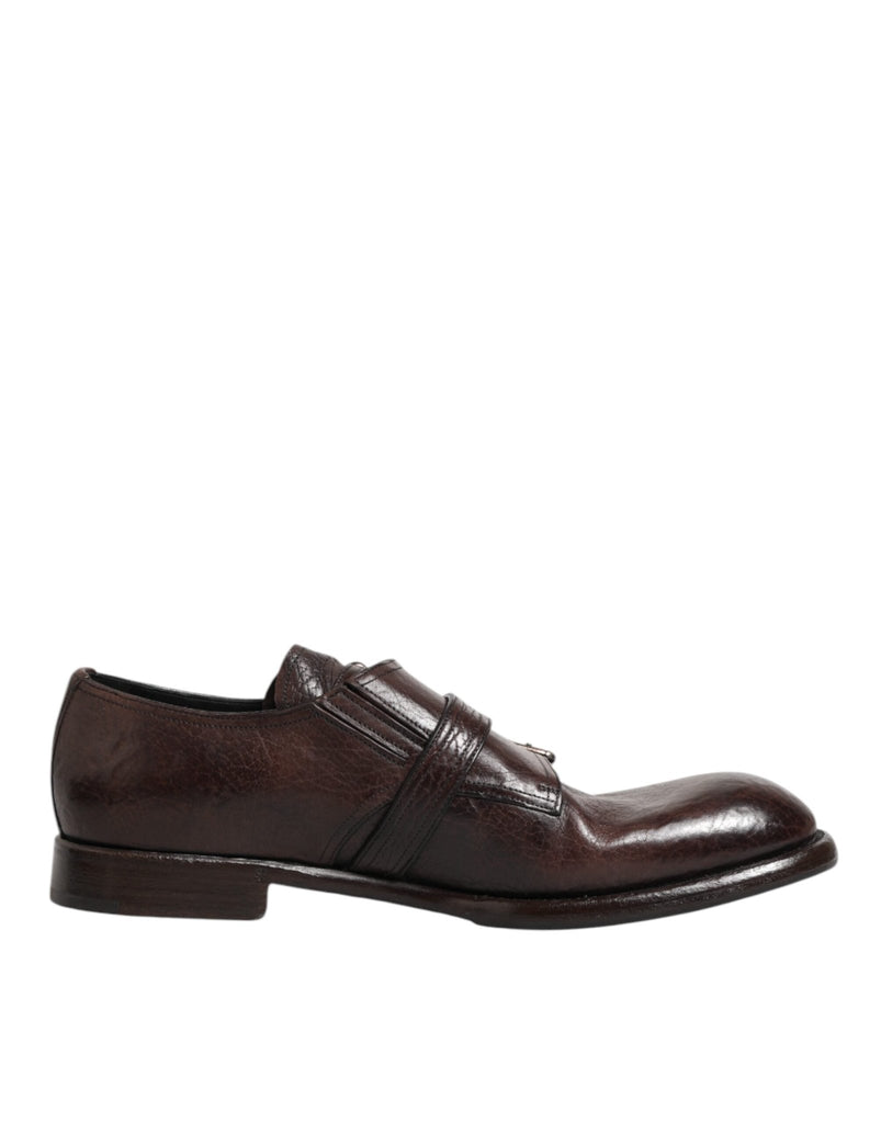 Dolce & Gabbana Brown Leather Monk Strap Formal Derby Shoes - Beyzy Store - Dolce & Gabbana